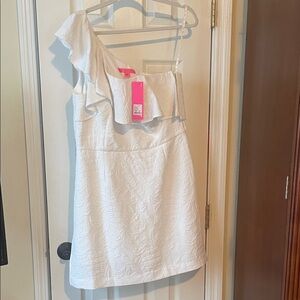 White One-Shoulder Romper Dress with Ruffle Detail